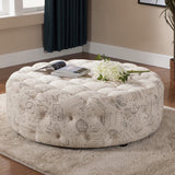 The Gray Barn Daisy Patterned Linen Modern Tufted Round Ottoman