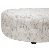The Gray Barn Daisy Patterned Linen Modern Tufted Round Ottoman