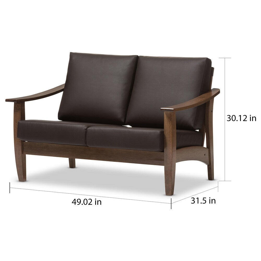 Baxton Studio Phanessa Mid-century Modern Dark Brown Faux Leather Loveseat