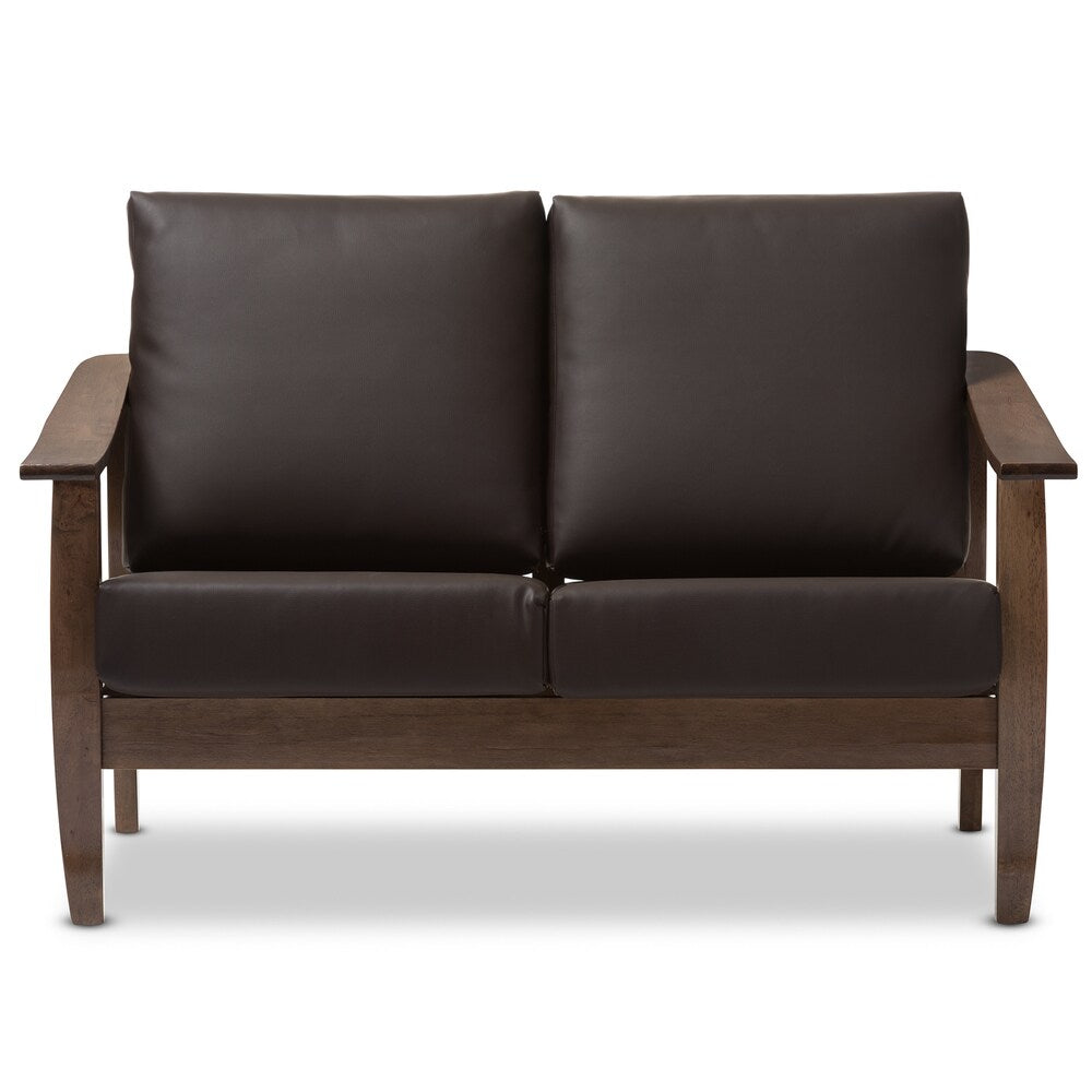 Baxton Studio Phanessa Mid-century Modern Dark Brown Faux Leather Loveseat