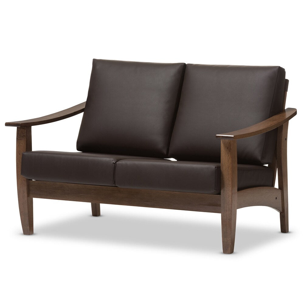 Baxton Studio Phanessa Mid-century Modern Dark Brown Faux Leather Loveseat