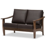 Baxton Studio Phanessa Mid-century Modern Dark Brown Faux Leather Loveseat