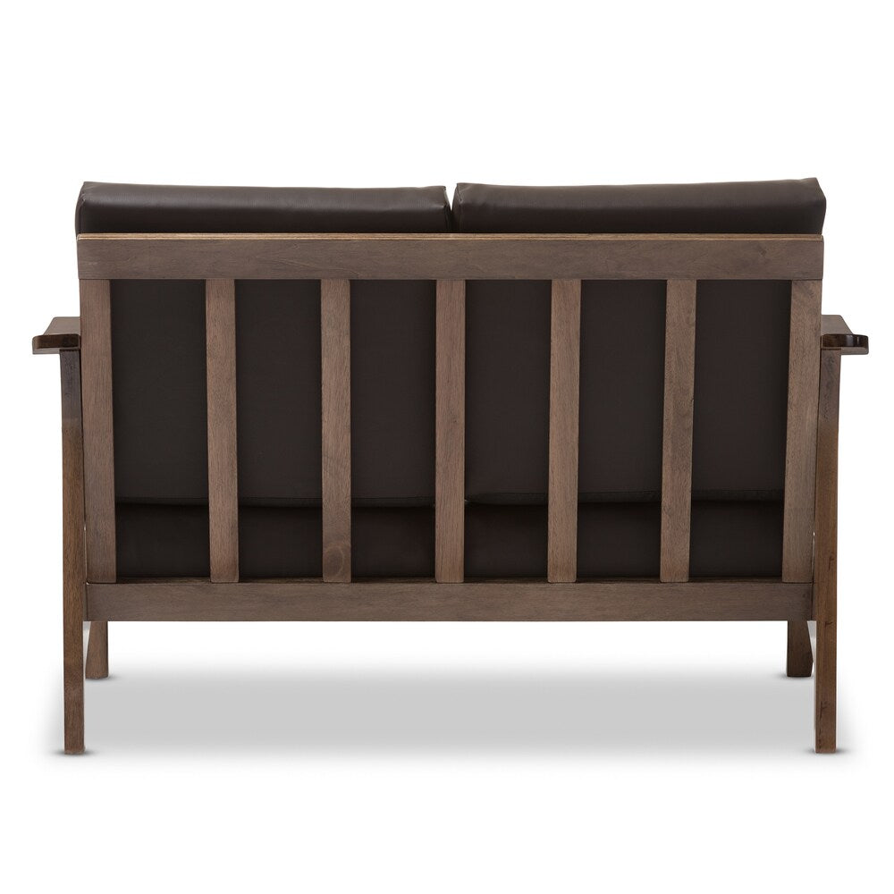 Baxton Studio Phanessa Mid-century Modern Dark Brown Faux Leather Loveseat