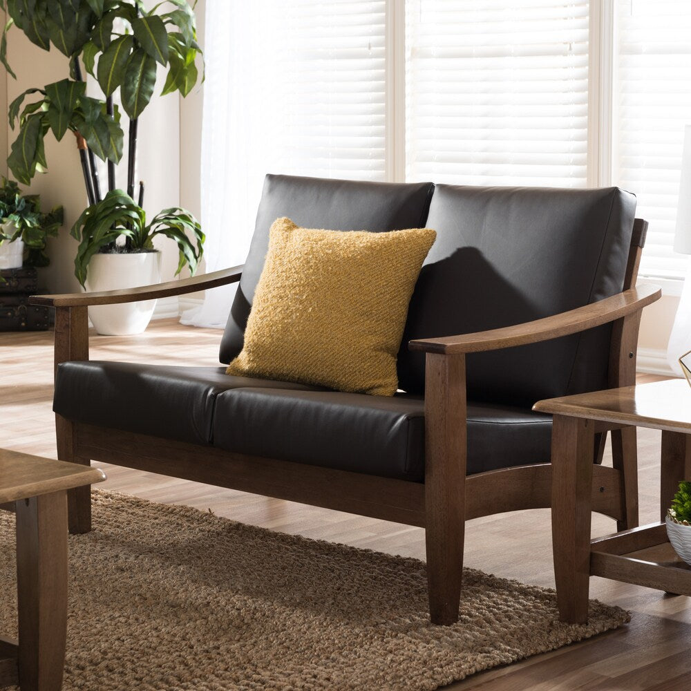 Baxton Studio Phanessa Mid-century Modern Dark Brown Faux Leather Loveseat