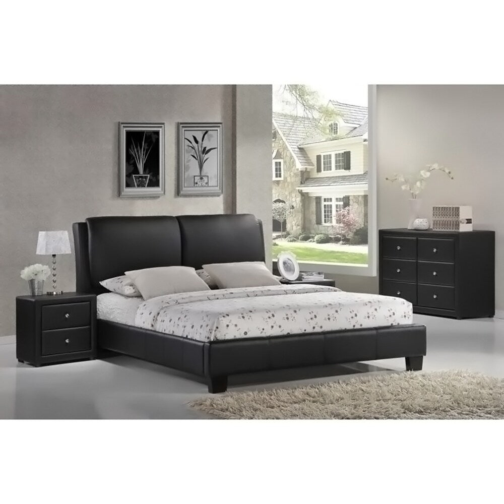 Baxton Studio Sabrina Black Full Size Bed with Overstuffed Headboard