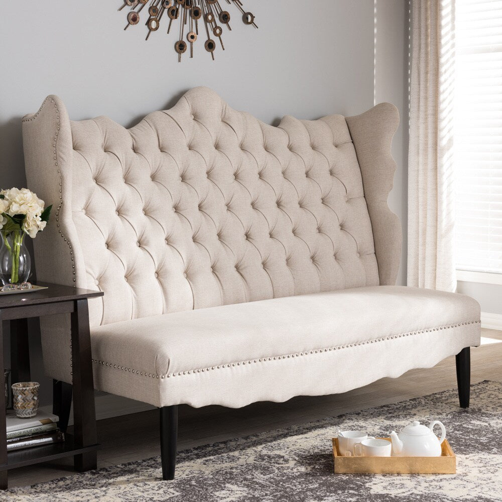 Baxton Studio Witherby Beige Linen Modern Banquette Bench