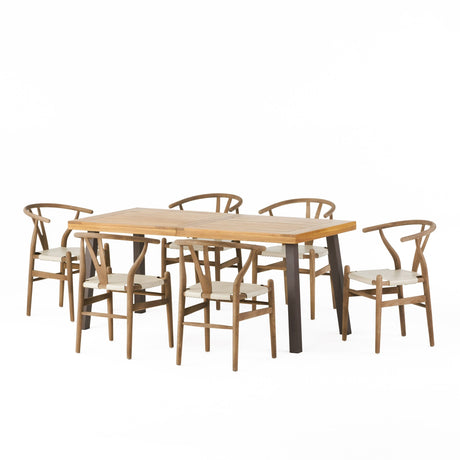 Baynes Acacia Wood and Faux Leather 7 Piece Dining Set by Christopher Knight Home