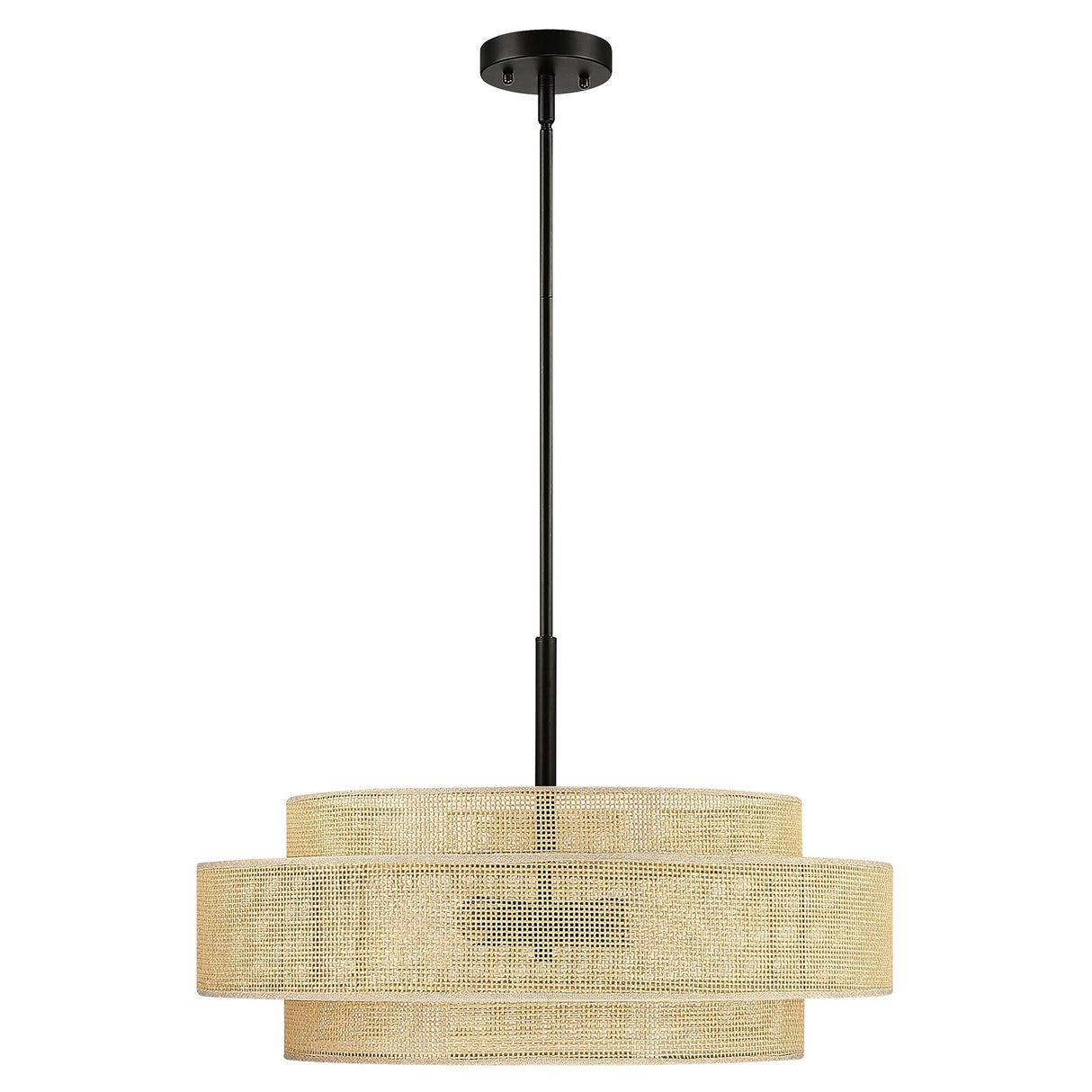 Bayou 5-Light Black Coastal Drum Chandelier with Double Rattan Shade - 24''W
