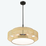 Bayou 5-Light Black Coastal Drum Chandelier with Double Rattan Shade - 24''W