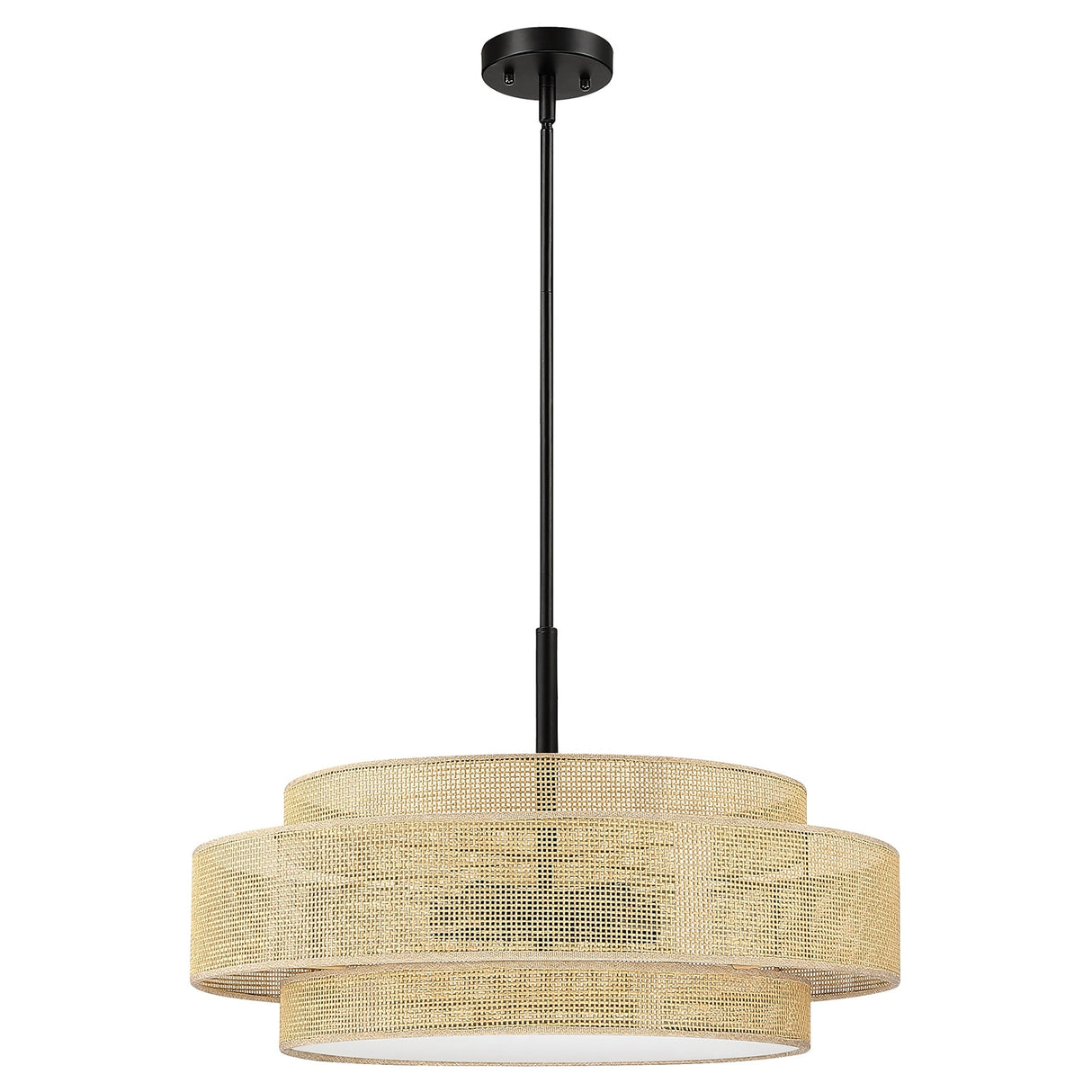 Bayou 5-Light Black Coastal Drum Chandelier with Double Rattan Shade - 24''W