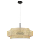 Bayou 5-Light Black Coastal Drum Chandelier with Double Rattan Shade - 24''W