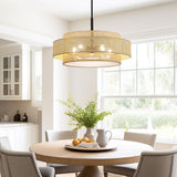 Bayou 5-Light Black Coastal Drum Chandelier with Double Rattan Shade - 24''W