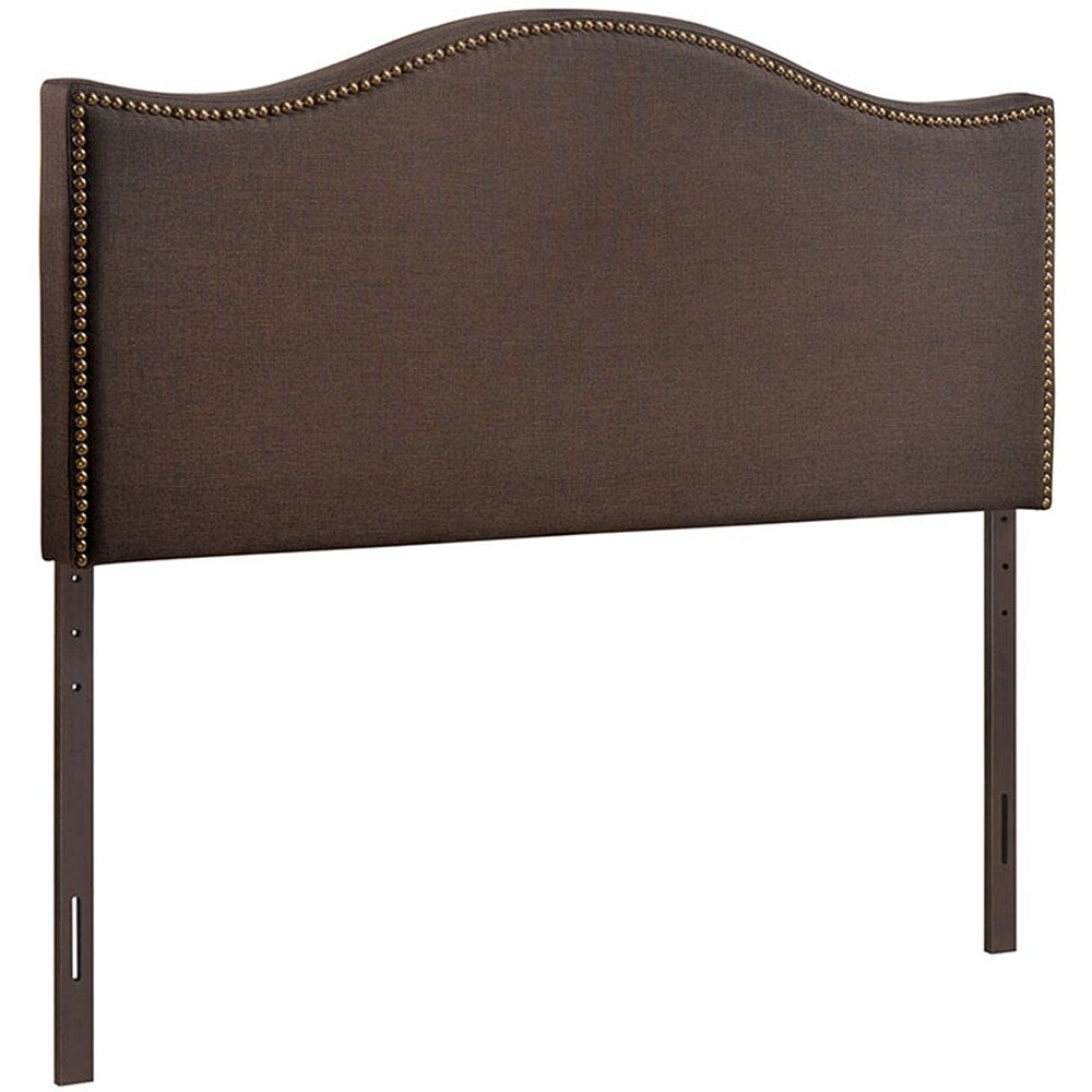 Bayton Queen Size Dark Brown Fabric Headboard with Nailhead Trim
