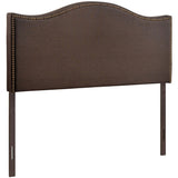 Bayton Queen Size Dark Brown Fabric Headboard with Nailhead Trim