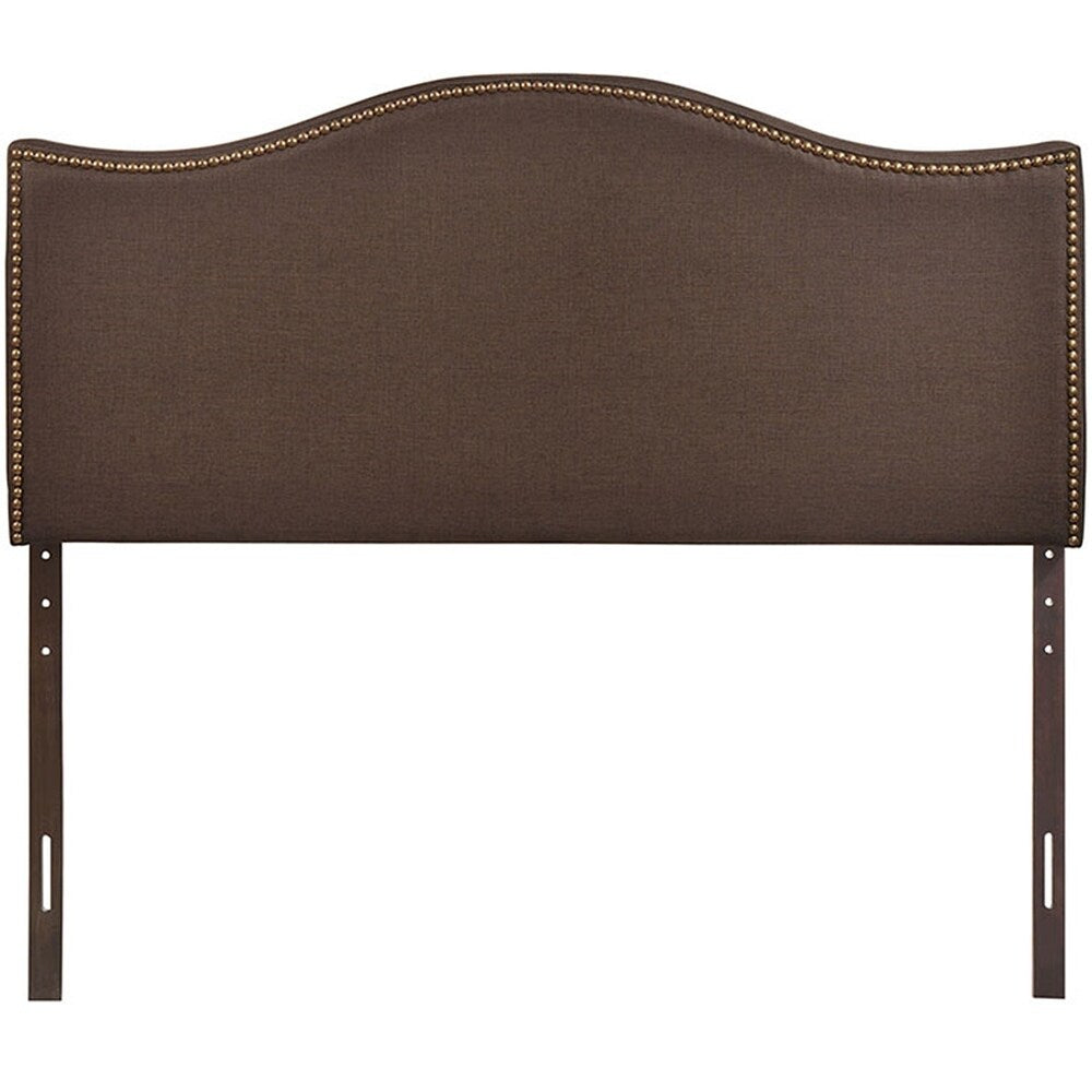 Bayton Queen Size Dark Brown Fabric Headboard with Nailhead Trim