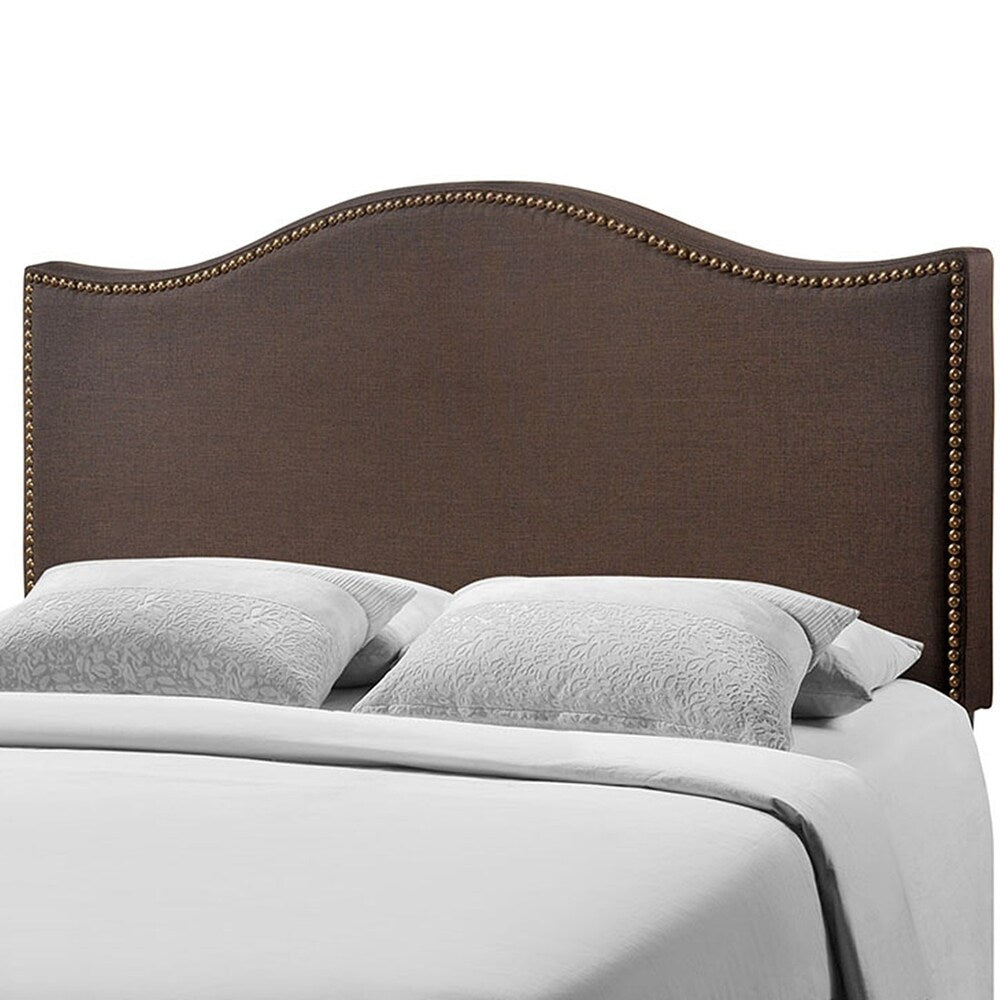 Bayton Queen Size Dark Brown Fabric Headboard with Nailhead Trim