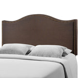 Bayton Queen Size Dark Brown Fabric Headboard with Nailhead Trim