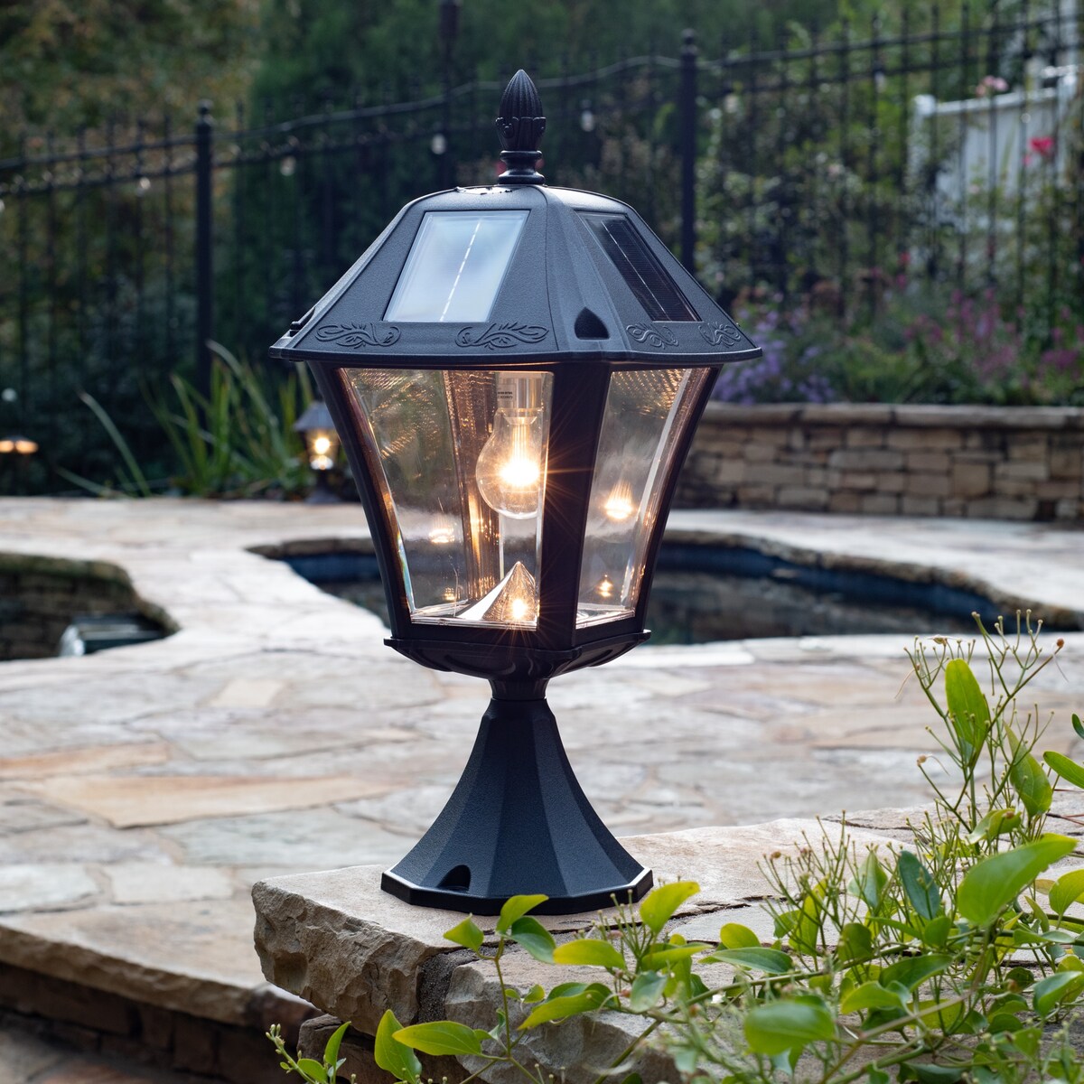 Baytown II Bulb Black Solar 3' Fitter Post Light with Pier and Wall - N/A