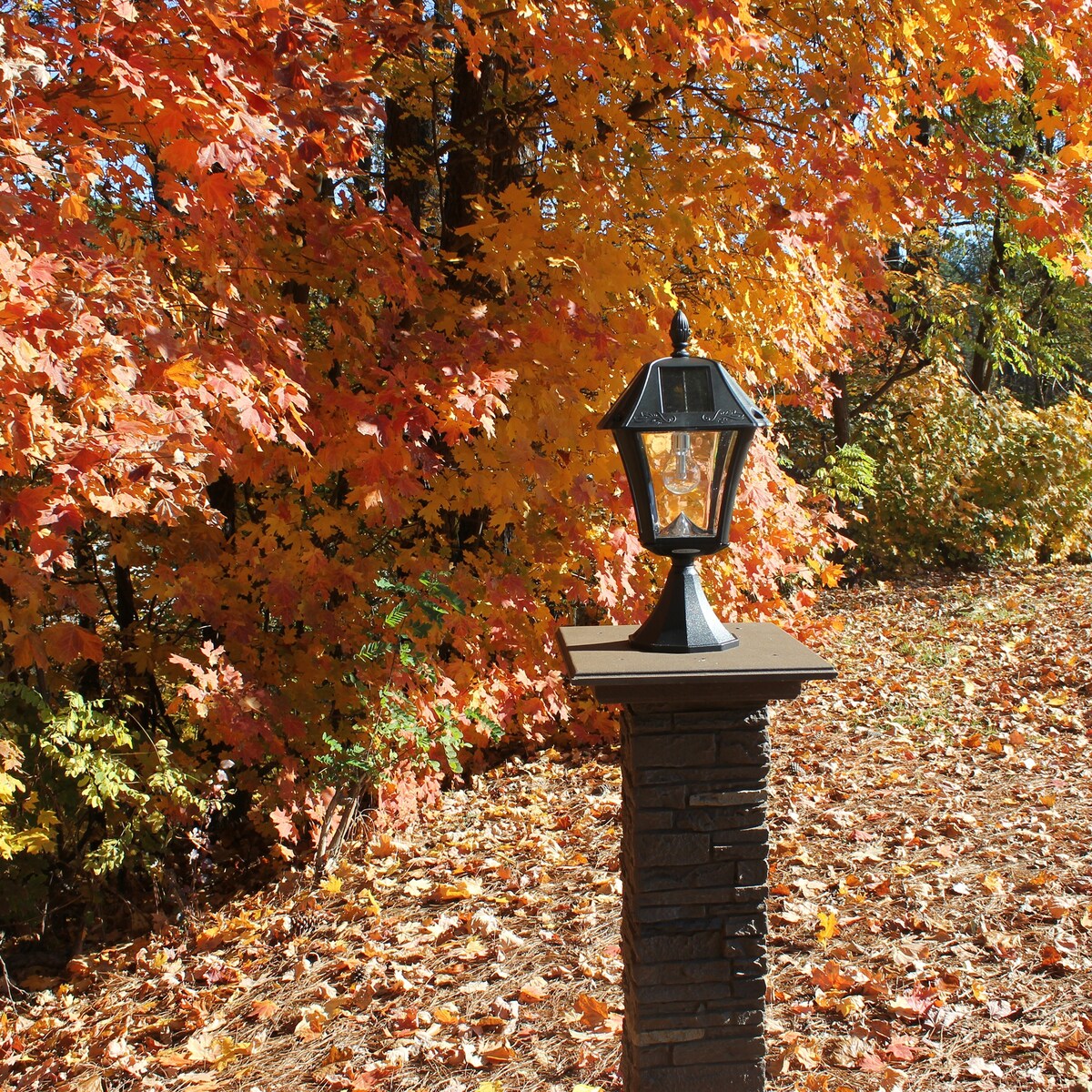 Baytown II Bulb Black Solar 3' Fitter Post Light with Pier and Wall - N/A
