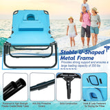 Beach Adjustable Backrest Chaise Lounge Chair w/ Face Hole & Pillows