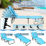 Beach Adjustable Backrest Chaise Lounge Chair w/ Face Hole & Pillows