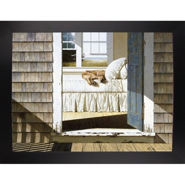 Beach House Dog-ZHELU78334 Framed Print 26"x34.75" by Zhen-Huan Lu