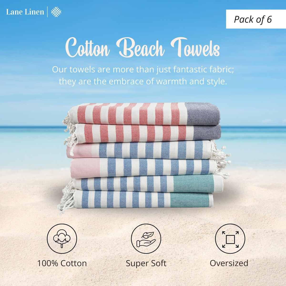 Beach Towels 6 Pack 100 Cotton Bulk Beach Towels Oversized Pool Towe Overstock