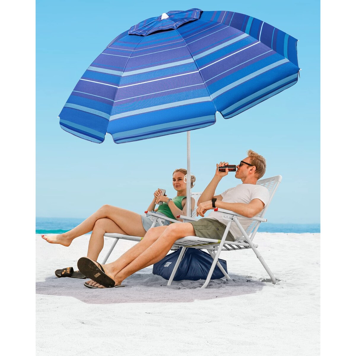 Beach Umbrella with Sand Bag - 6.5ft Beach Umbrella with Sand Anchor, UPF 50+ PU Coating with Carry Bag for Patio and Outdoor