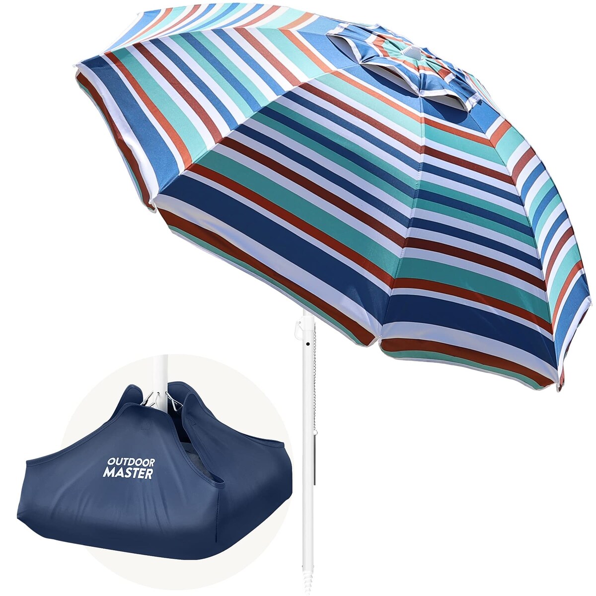 Beach Umbrella with Sand Bag - 6.5ft Beach Umbrella with Sand Anchor, UPF 50+ PU Coating with Carry Bag for Patio and Outdoor