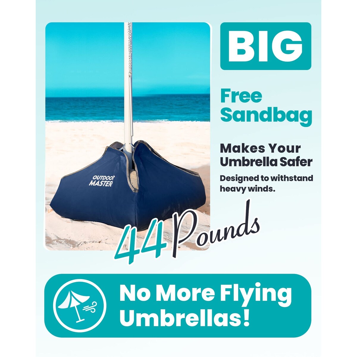 Beach Umbrella with Sand Bag - 6.5ft Beach Umbrella with Sand Anchor, UPF 50+ PU Coating with Carry Bag for Patio and Outdoor