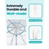 Beach Umbrella with Sand Bag - 6.5ft Beach Umbrella with Sand Anchor, UPF 50+ PU Coating with Carry Bag for Patio and Outdoor