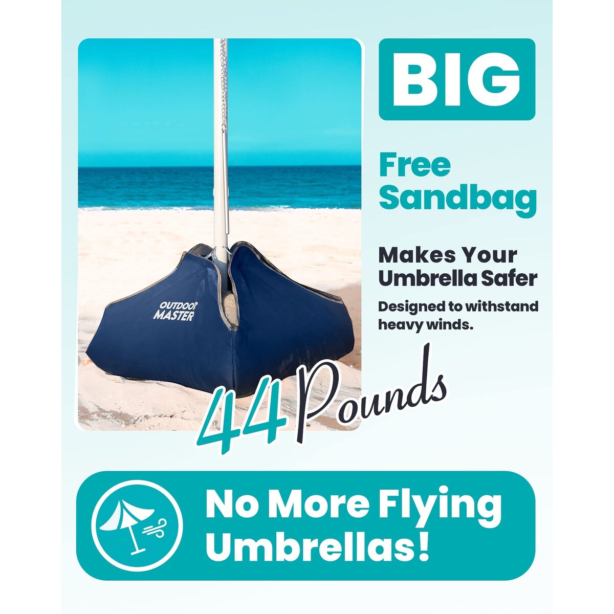 Beach Umbrella with Sand Bag - 6.5ft Beach Umbrella with Sand Anchor, UPF 50+ PU Coating with Carry Bag for Patio and Outdoor