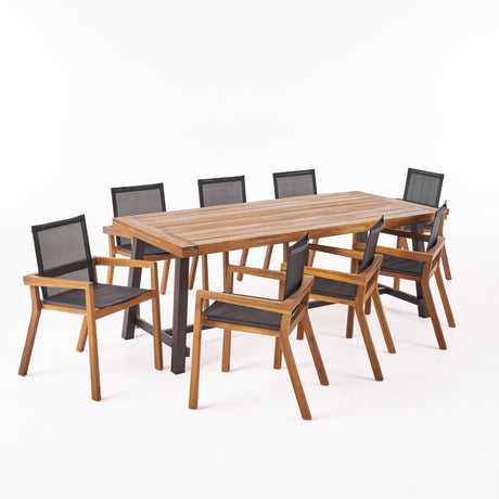 Beachview Outdoor 8 Seater Acacia Wood Dining Set by Christopher Knight Home
