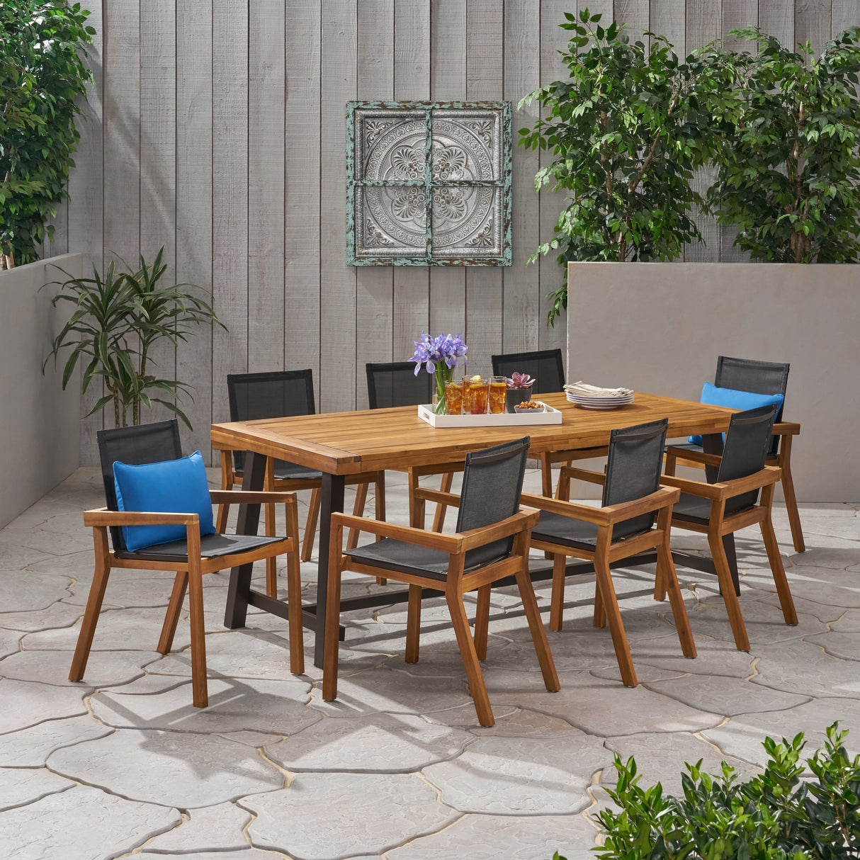 Beachview Outdoor 8 Seater Acacia Wood Dining Set by Christopher Knight Home