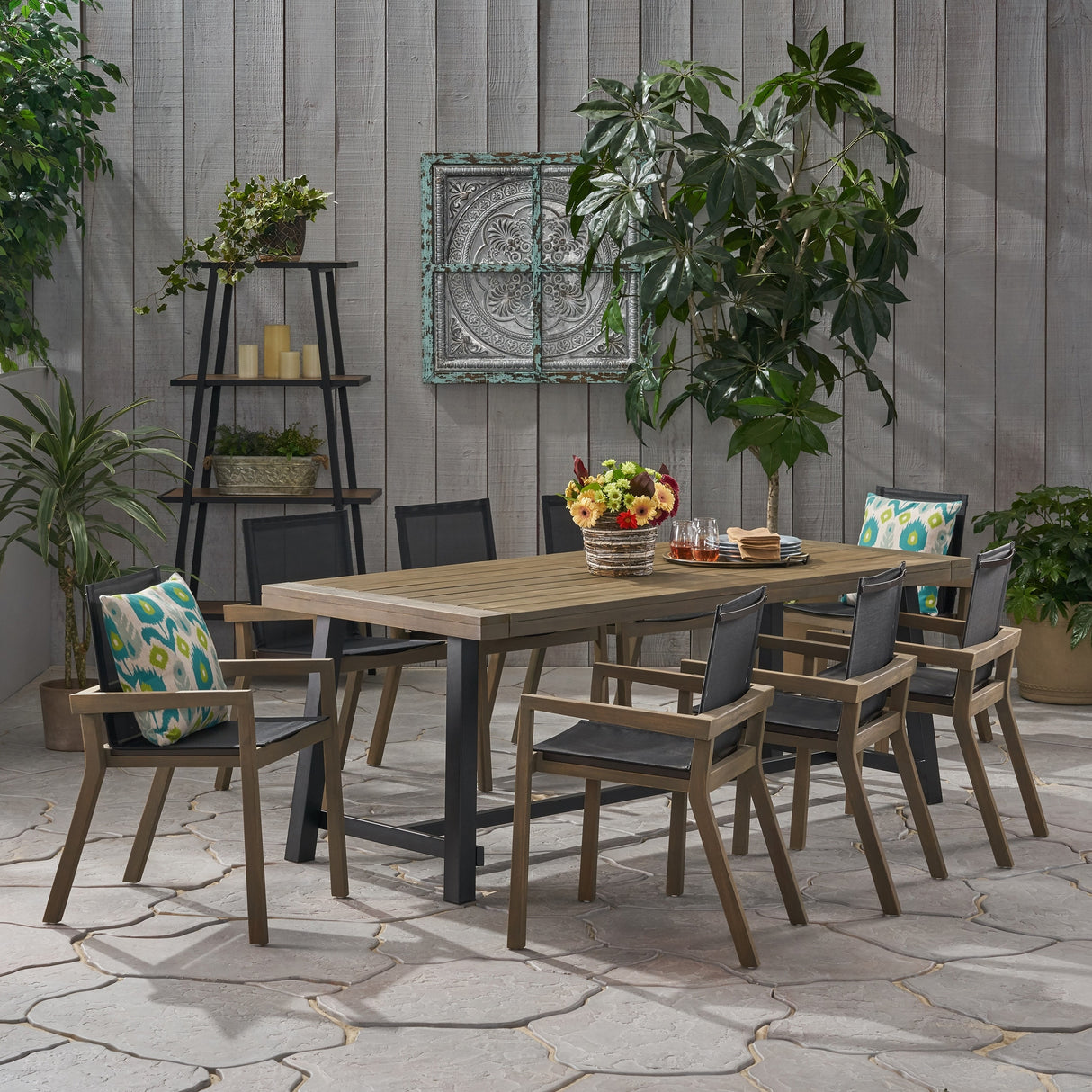 Beachview Outdoor 8 Seater Acacia Wood Dining Set by Christopher Knight Home