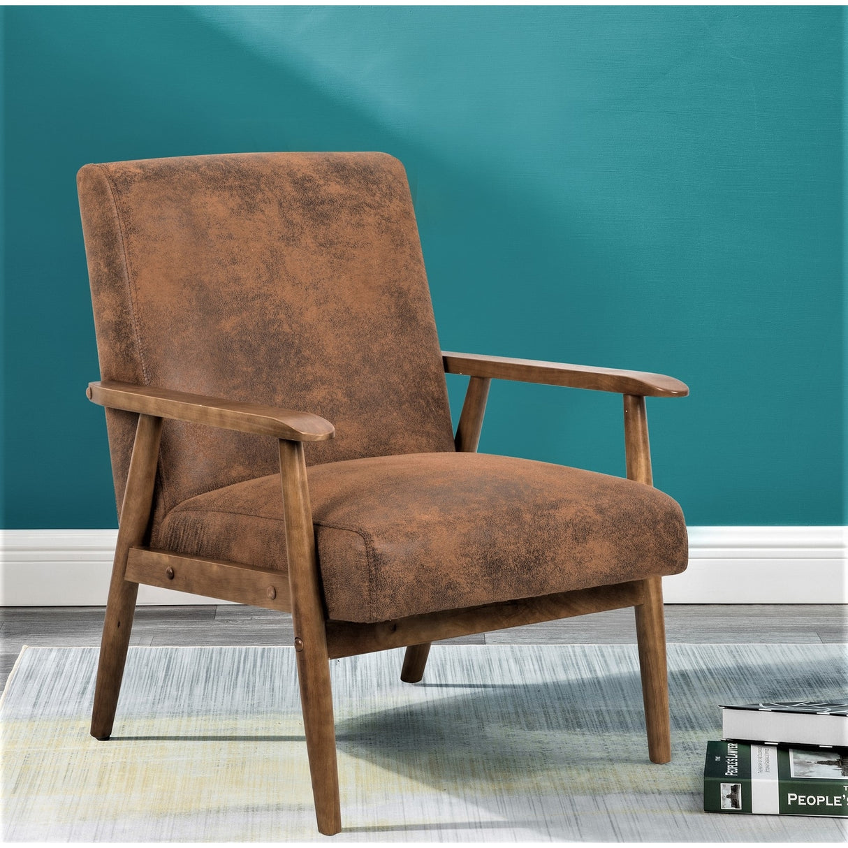 Beachwood Classic Wood/ Leather-look Microfiber Padded Seat Chair