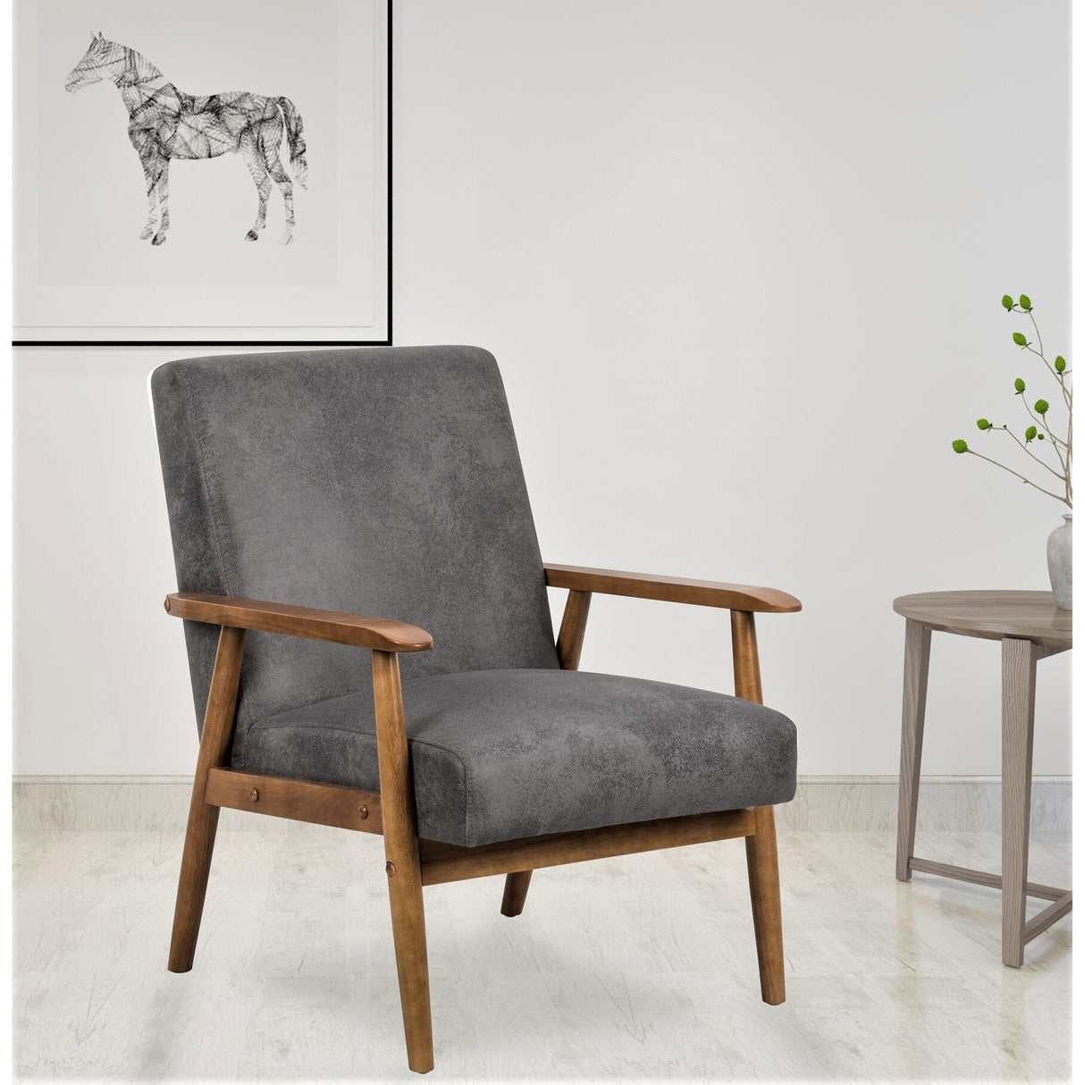 Beachwood Classic Wood/ Leather-look Microfiber Padded Seat Chair