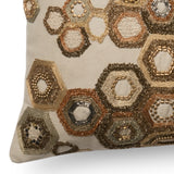 Beaded Beige Embroidered Geo Cotton 13 x 21 Pillow Cover