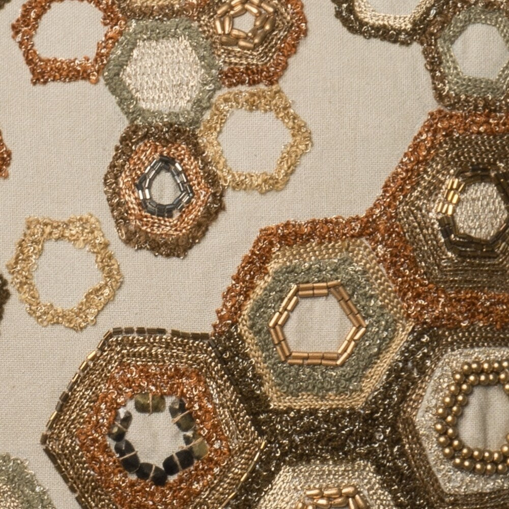 Beaded Beige Embroidered Geo Cotton 13 x 21 Pillow Cover