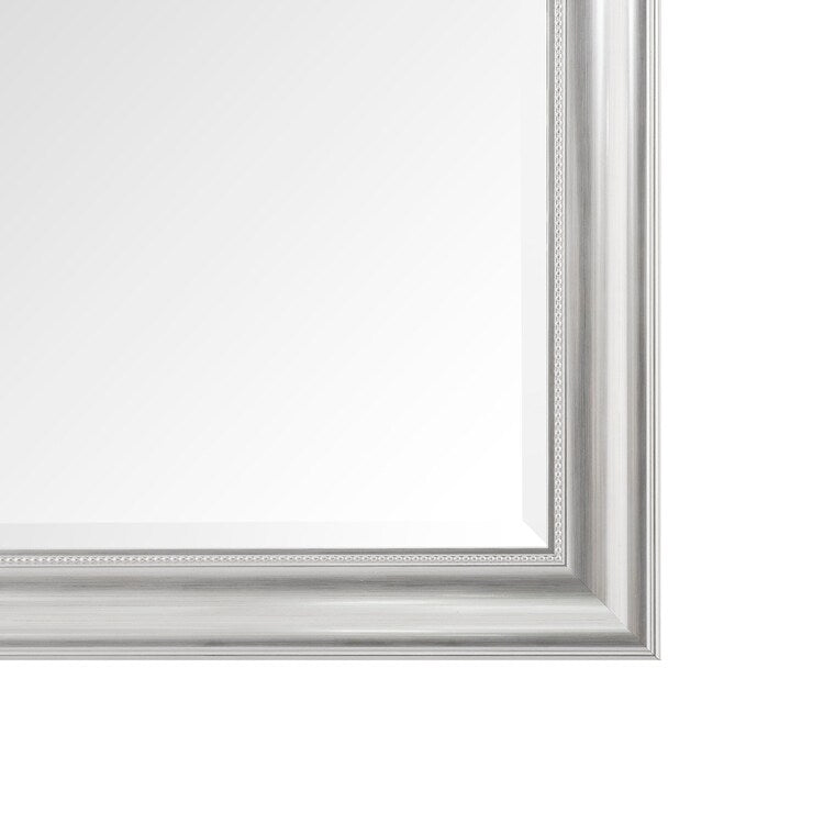 Beaded Framed Leaner Vertical Full Length Floor Mirror, Wall Decor Beveled Glass Mirror - 66" x 32", Silver