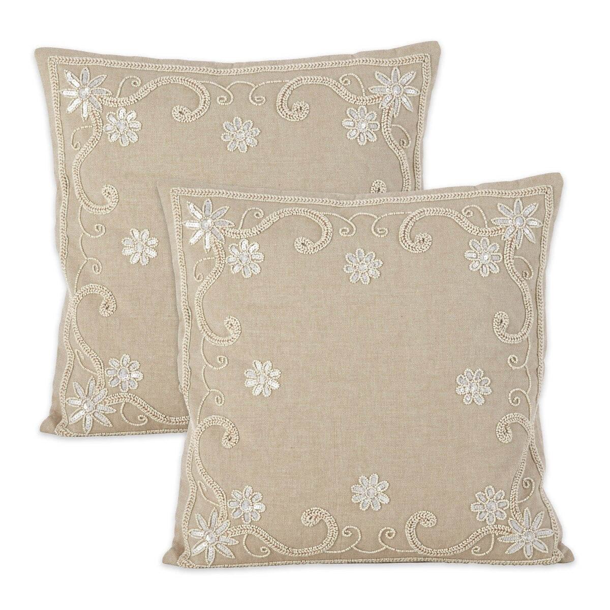 Beaded Sequin Floral Design Cotton Throw Pillow Cover (Set of 2)