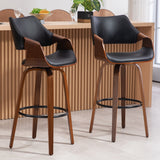 Beasley Black Faux Leather Bar Stool with Walnut Wood Legs