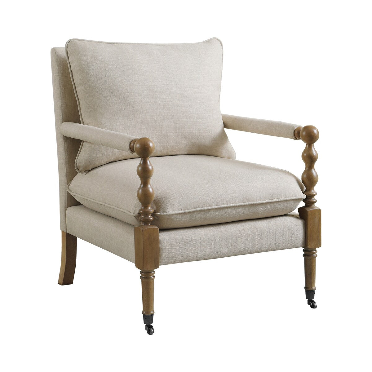 Beatrice Beige Wooden Accent Chair with Turned Legs