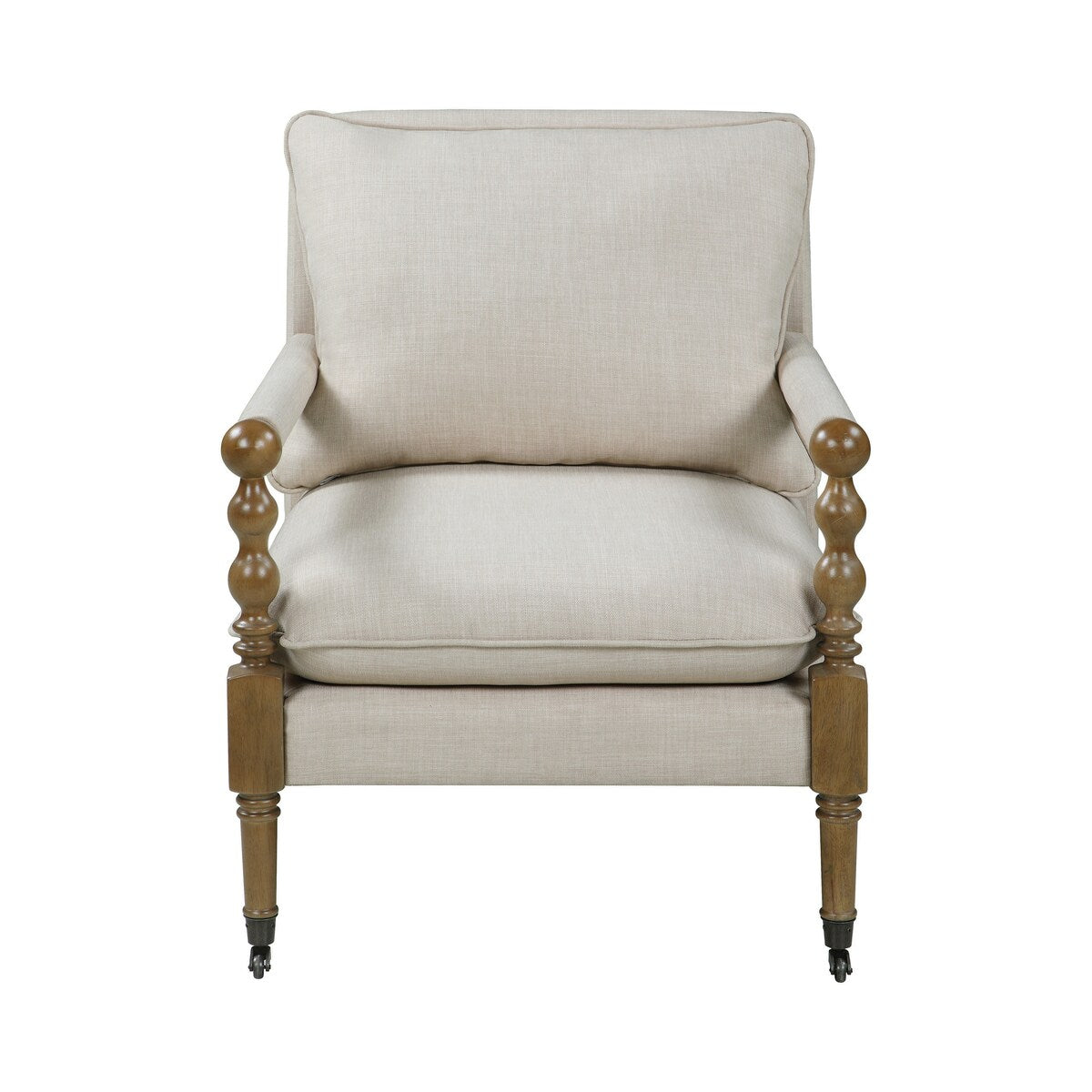 Beatrice Beige Wooden Accent Chair with Turned Legs