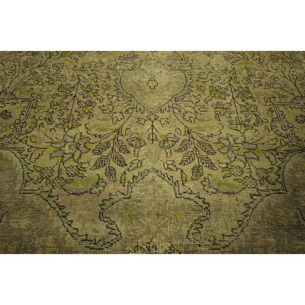 Beautiful Overdyed Green Floral Hand-knotted Wool Oriental Area Rug (9' x 13')
