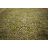 Beautiful Overdyed Green Floral Hand-knotted Wool Oriental Area Rug (9' x 13')