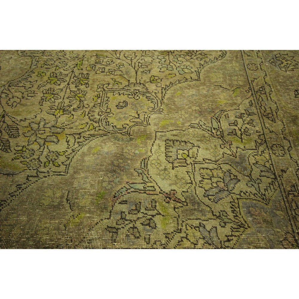 Beautiful Overdyed Green Floral Hand-knotted Wool Oriental Area Rug (9' x 13')