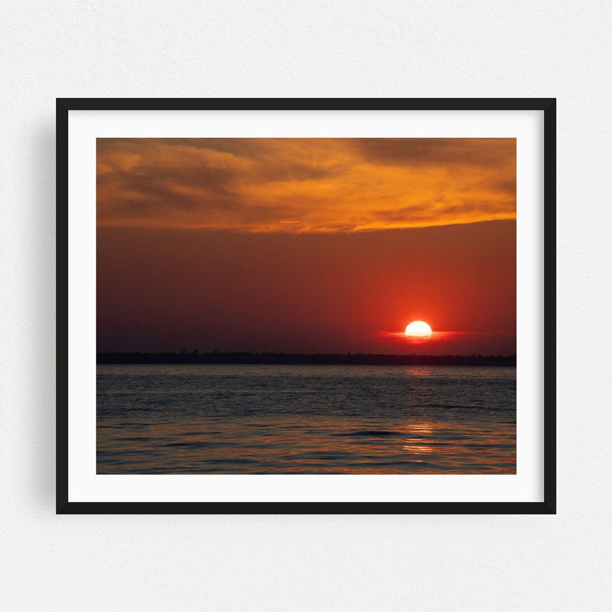 Beautiful red and orang sunset over the lake Art Print/Poster