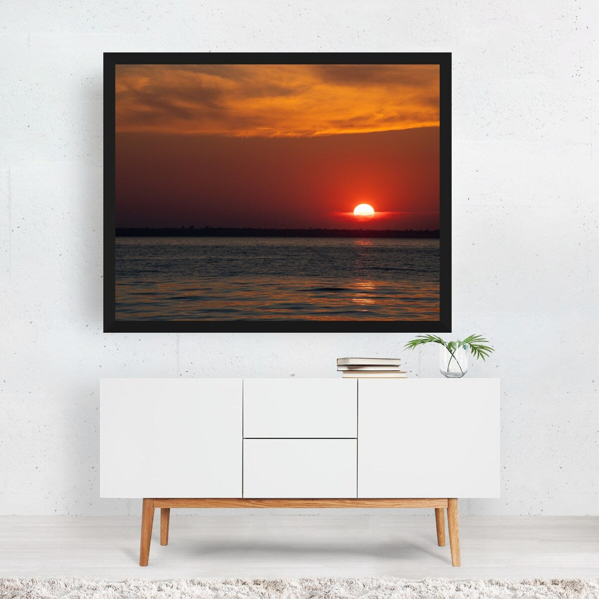 Beautiful red and orang sunset over the lake Art Print/Poster