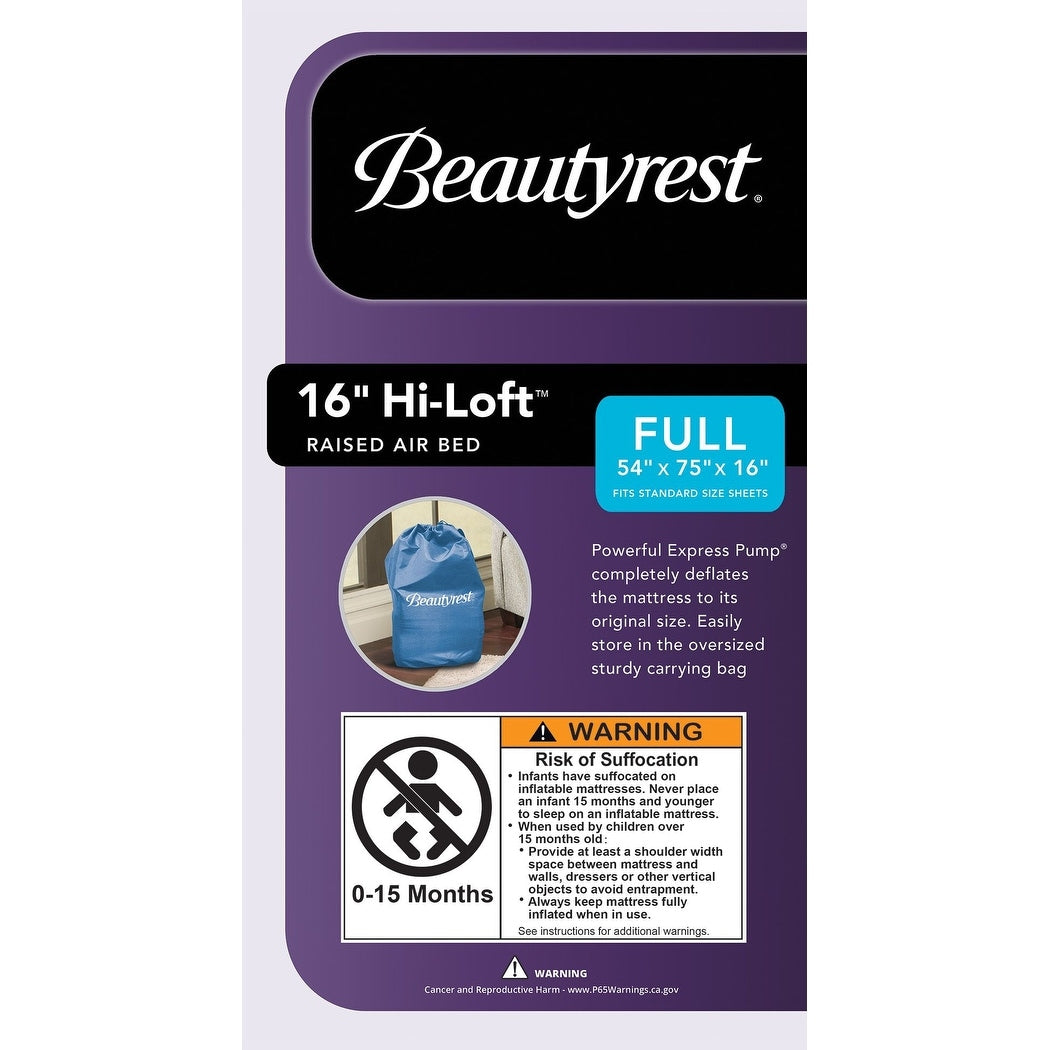 Beautyrest Hi Loft Raised Air Mattress with External Pump - Inflatable Bed with Edge Support, Puncture-Resistant Vinyl